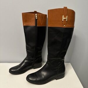 Tommy Hilfiger Black and Brown Over the Knee Boots